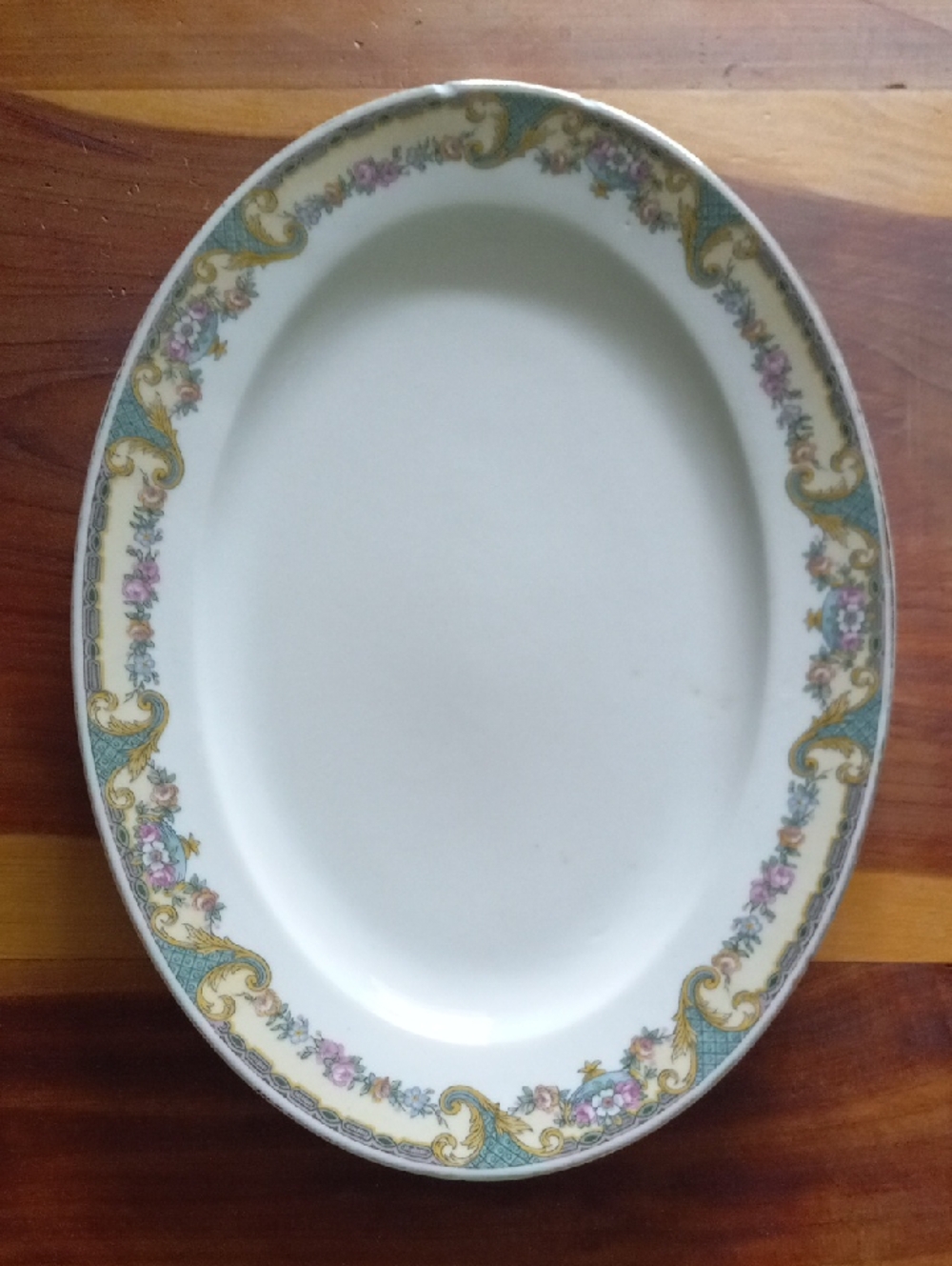 Antique C. Ahrenfeldt Limoges France Oval Platter Teal White Floral